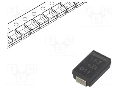 Zdjęcie produktu dla 1 x Kondensator: Tantalowy polimerowy, pojemność 150 µF, napięcie 6 VDC, ESR: 45 mΩ, oznaczenie: T599D157M006ATE04