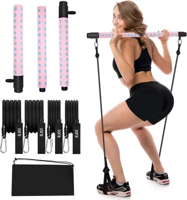 Obrázok produktu pre Sada tyčí na pilates so 4 páskami, prenosná, fitness