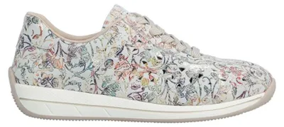 Produktbild von Rieker Sneaker N111490, Hellbeige Mehrfarbig, Leder, Schnürung, Aquarellmuster, leichte Sohle, 3 cm Absatz