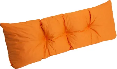 A long, orange cushion is shown against a white background.