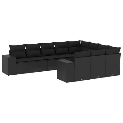 Produktbild von vidaXL 10-tlg. Garten-Sofagarnitur mit Kissen Schwarz Poly Rattan