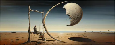 Produktbild von Wallario Wandbild aus Acryl, 200 x 80 cm, freischwebende Optik - Mondschaukel in der Wüste