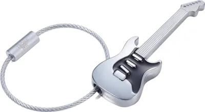 Produktbild von E-Gitarren-Schlüsselanhänger 'Strat Am Ring' aus Metall, silberfarben-schwarz