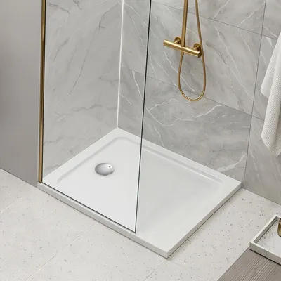 Obrázok produktu pre Ikodm sprchová vanička, 90x80 cm, biela, výška 4 cm, odtok s chrómovanou povrchovou úpravou a filtrom na zachytávanie vlasov