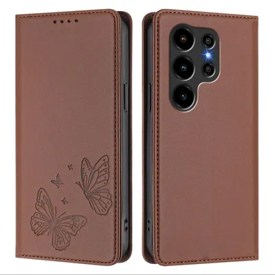 Produktbild von Lederhülle für Blackview Wave 10C, Schmetterling Prägung Leder Brieftasche Schutzhülle mit Ständer Braun