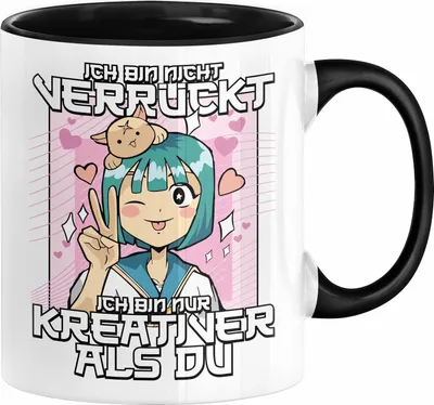 Produktbild von Anime Tasse Verrückt Ich Bin Nicht Verrückt Ich Bin Nur Kreativer Als Du Geschenk Mädchen Kreativ Kaffee-Becher (Schwarz)