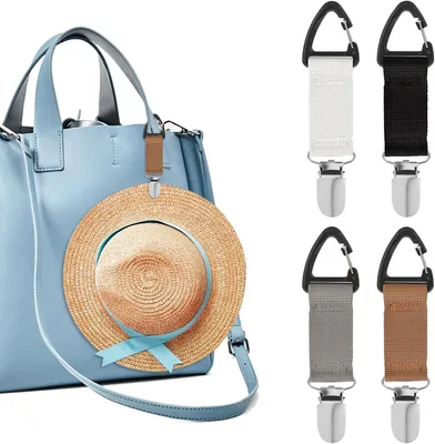 Produktbild von 4 Stück Hut Clip für Reisen Elastische Huthalter Clip Freihändiges Hutklammer für Reisen Hutclip für Damen Herren Elastisch Hutclips für Outdoor Handtasche Reisetasche Rucksack