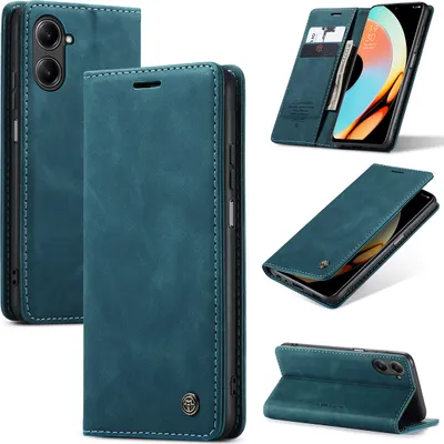 Image de Realme 10 Pro Housse, étui rétro en cuirPolyuréthaneavec fonction de support Housse de protection pour Realme 10 Pro bleu