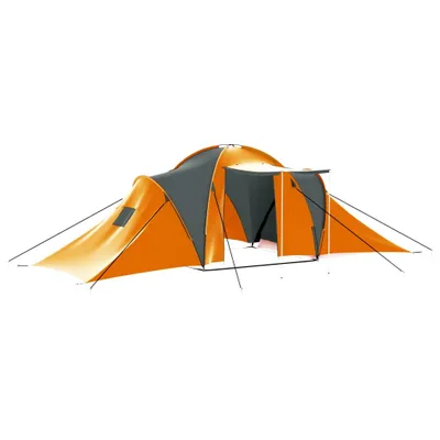 Image de Tente de camping 9 personnes tissu gris et orange