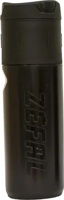 A black cylindrical object, likely a water bottle or container, is shown against a white background.