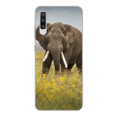 Produktbild von MuchoWow® Handyhülle Schutzhülle Hülle für Samsung Galaxy A70 Elefant - Blumen - Gras - Tiere - Natur Silikon Softcase Handy Hülle - Schutzhaube