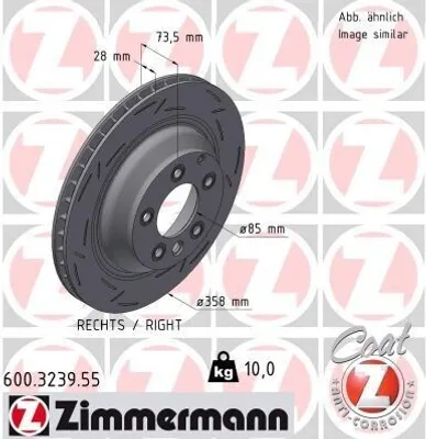 Produktbild von ZIMMERMANN Bremsscheibe Hinten Rechts für VW Touareg (7LA, 7L6, 7L7) 358mm 600.3239.55
