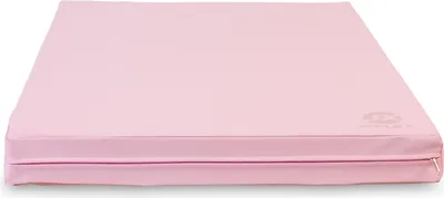A pink gymnastics mat is shown on a white background.