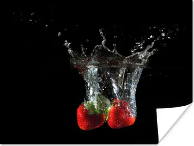 Produktbild von MuchoWow® Poster Erdbeeren - Obst - Wasser - Schwarz - Rot 120x90 cm - Wandbild