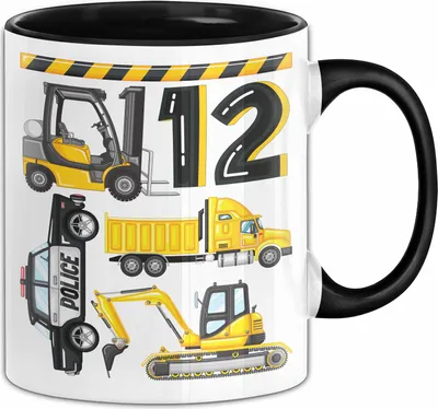 Produktbild von 12. Geburtstag Geschenk Tasse Becher Jungen Jungs Baustelle Polizei Geburtstagsgeschenk 12 (Schwarz)