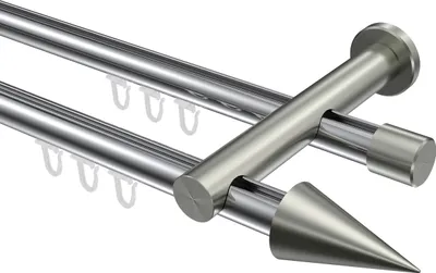 Produktbild von Interdeco Innenlaufstange / Gardinenstange mit Innenlauf Chrom / Edelstahl-Optik, Typ Platon Savio (Kegel), 20 mm Ø 2-läufig, 260 cm