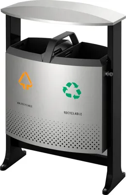 Produktbild von Abfallbehälter für draussen Abfalltrennung 2 x 39 Liter aluminium grau schwarz (31650392)