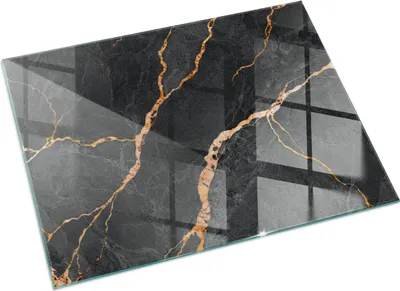 Produktbild von Eleganter Marmor mit Aderung – Glasbodenplatte für – Kaminofen – Kaminplatte Glas – Schutzglas – Funkenschutzplatte –Glasbodenplatte Feuerfeste – Hitzeschutzplatte – Bodenschutz aus Glas – 60x40 cm
