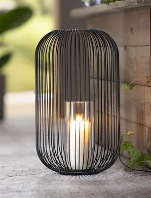 Produktbild von Windlicht "Atmosfera" aus Metall, schwarz & Glas, 41 cm hoch, Kerzenhalter groß mit Glaszylinder, Kerzenständer