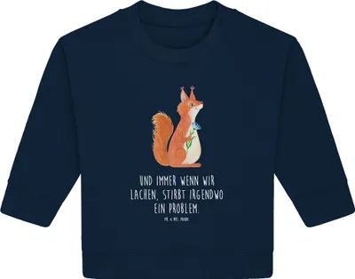 Produktbild von Mr. & Mrs. Panda Organic Baby Pullover Eichhörnchen Blume 12. - 18. Monat - French Navy - Geschenk, Spaß, Eichhorn, Spruch Positiv, Lachen, Motivation Sprüche, Lustige
