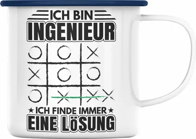 Produktbild von Trendation - Ingenieur Emaille Tasse Geschenk Mit Spruch Männer Ich Finde Immer Eine Lösung (Blau)