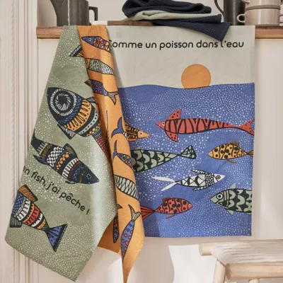 Produktbild von Set aus 3 Geschirrtüchern mit Fischmotiven
