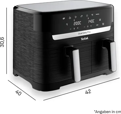 Produktbild von Tefal Dual Easy Fry & Grill EY9018, Heißluftfritteuse, 8,3 l, Doppel, Schwarz, Berührung, Eigenständig