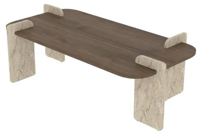 Produktbild von Skye Decor, Moderner Couchtisch (Walnuss & Travertin), 120 x 60 x 35 cm | 100% melaminbeschichtete Spanplatte | Zerlegt, ideal für stilvolle Wohnräume und moderne Einrichtungen.