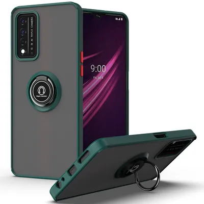 Obrázek produktu pro Pouzdro pro T-Mobile REVVL V+ 5G matné průsvitné TPU pouzdro s prstencovým držákem a stojánkem tmavě zelená