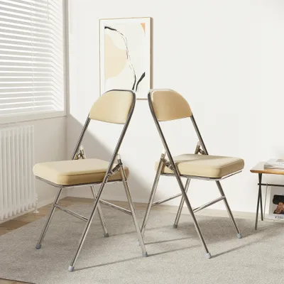 Produktbild von Klappstuhl 2er Set Küchenstuhl Gepolstert Kunstleder Bequemer Klappstuhl Starker Metallrahmen 46x42x80cm Gelb