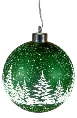Produktbild von LED Hängedeko Kugel FROSTY WINTERWALD grün ⌀ 12cm aus Glas mit Timer Formano