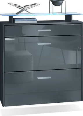 Produktbild von Vladon Schuhschrank Malea, Anthrazit matt/Grau Hochglanz inkl. LED - hängender Schuhkipper für 16 Paar Schuhe (89 x 96 x 23 cm)