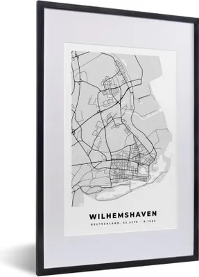Produktbild von MuchoWow® Gerahmtes Poster Stadtplan - Karte - Wilhemshaven - Deutschland 40x60 cm - Poster mit Schwarzem Bilderrahmen Wandposter Rahmen Foto Bilder - Poster in Rahmen