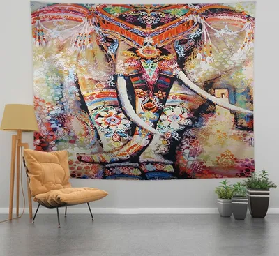 Produktbild von Boho Wandteppich Elefant Hippie Bohemian Wandbehang Ästhetisch Psychedelisch Indischer Stil Kleine Wandteppiche Für Schlafzimmer Wohnheim Home Office Dekoration (150 cm x 130 cm,Farbe 6)