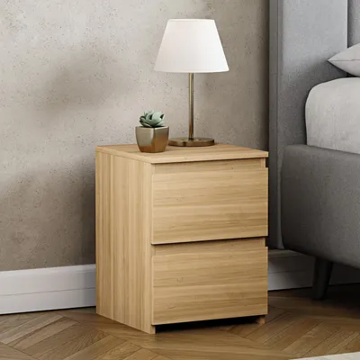 Image de Table de chevet moderne avec 2 tiroirs, en pin et noir