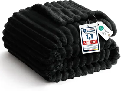 Obrázek produktu pro Fleecová deka, 150x200 cm, černá, 100% mikrovlákno, vhodná na pohovku