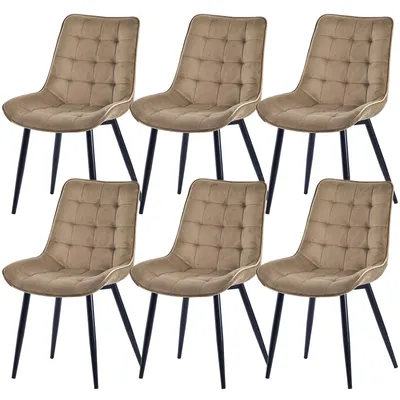 Image de Lot de 6 chaises de salle à manger HOMAVO – Chaises rembourrées avec dossier ergonomique, pieds en métal et revêtement en velours ou en coton et lin