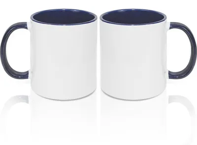 Immagine prodotto di Tazze da caffè Blanko, capacità 325 ml, colore bianco con interno blu scuro e manico, confezione da 2 pezzi