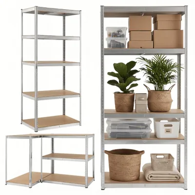 Zdjęcie produktu dla Regał metalowy magazynowy piwnica garaż spiżarnia 150x75x30cm 875 kg 3W1 5 półek FUNFIT