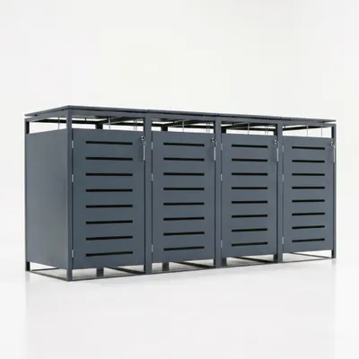 Produktbild von Mülltonnenbox Müllbox Mülltonnenverkleidung mit Schloss - BASIC - 4er - Anthrazit - 240l - 4 Türen, KI-generiertes Bild