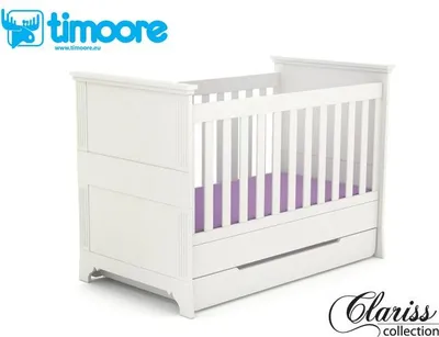 Produktbild von Timoore Clariss Babybett umbaubar in 2 Farben : Weiß mit Blockfüßen mit Bettkasten Ausführung: Weiß mit Blockfüßen Bettkasten: mit Bettkasten