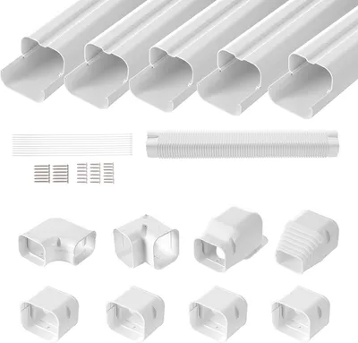 Image de SucceBuy Mini Split Line Set Couverture. 76,2 mm L, 3110 mm L. DŽcor en PVC pour la climatisation. 5 canaux droits et composants. Facile ? installer. peut Å"tre peint. Blanc. Pour les pompes ? chaleur.