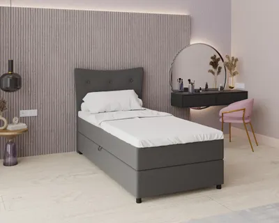 Produktbild von Boxspringbett, 100cm x 200cm, Grau, mit Bettkasten, Matratze und Topper, Einzelbett, NEVADA, Panda Möbel