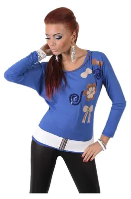 Produktbild von Damen Langarm Bluse Tunika Shirt Pullover mit Pailletten; Blau/S/M