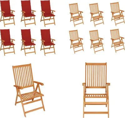 Produktbild von vidaXL Gartenstühle 6 Stk. mit Roten Kissen Massivholz Teak - Gartenstuhl - Gartenstühle - Gartensessel - Klappstuhl