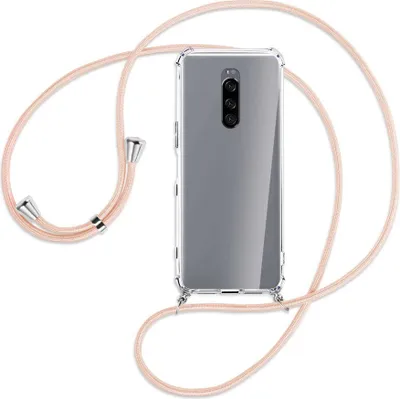 Produktbild von Handykette Backcover-Schutzhülle mit Band (Metall silberfarben) für Sony Xperia 1 - rose peach