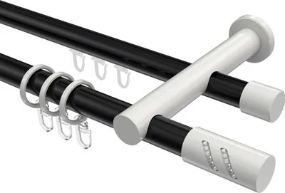 Produktbild von Interdeco Rundrohr-Innenlaufstange / Gardinenstange (Kombination) Schwarz / Weiß, Typ Platon Zoena (Glitzerzylinder), 20 mm Ø 2-läufig, 260 cm