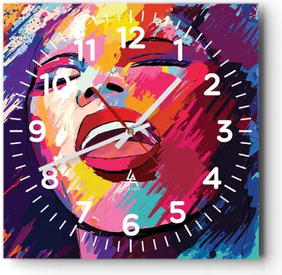 Produktbild von Wanduhr - Quadrat - Glasuhr - Frau Abstraktion - 30x30cm - Schleichendes Uhrwerk - Lautlos - zum Aufhängen bereit - Dekoration Modern - Wanddekoration aus Glas - C4AC30x30-4019