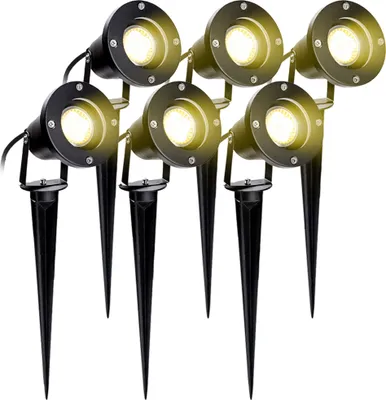 Immagine prodotto di VINGO confezione da 6 faretti da giardino con picchetto a terra 4W GU10 LED IP65 impermeabile con spina luce esterna bianco caldo 3000K per albero, laghetto, giardino [classe energetica A++]