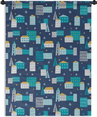 Produktbild von MuchoWow® Wandteppich Wandbehang Winter - Stadt - Nacht - Muster 90x120 cm Tapisserie Dekoration Wandtuch - Wanddeko